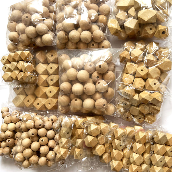 Wood Beads · Mix sizes & shapes · Maple · 15-30mm · Approx 450 Beads