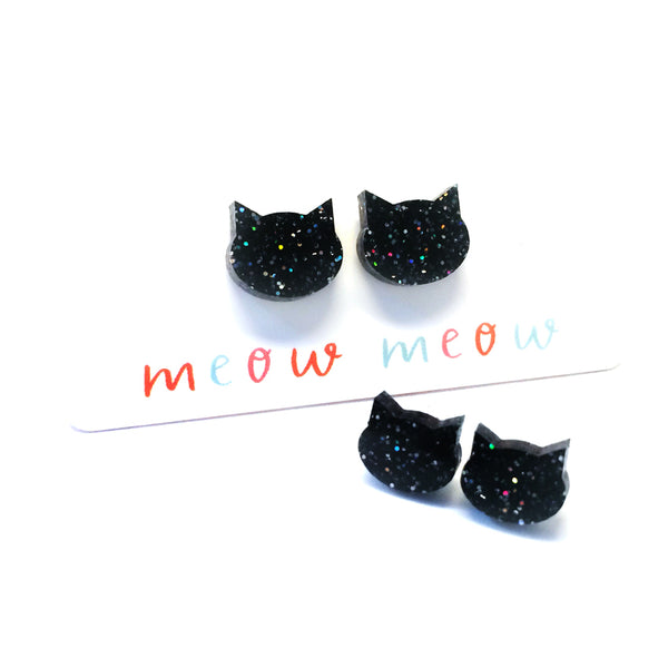 Cat Stud · Black with Glitter