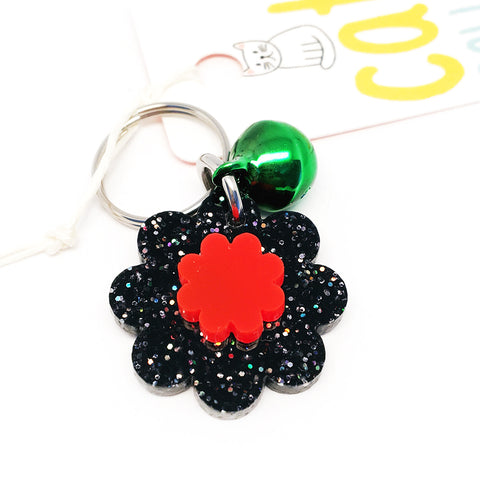 Cat Collar Charm · Garden Party · Black + Neon Red