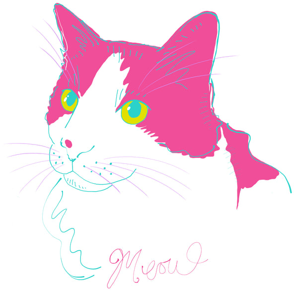 Art Print · Colourful Cats · Pink Cat · Meow