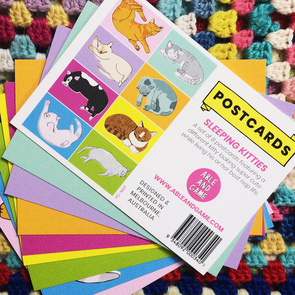 Sleeping Kitties Postcard Set · Pack of 8 · Able & Game