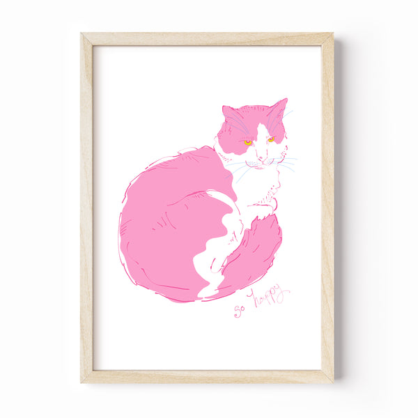 Art Print · Colourful Cats · Pink Cat · So Happy