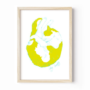 Art Print · Colourful Cats · Lime Green Cat · Day Dreaming