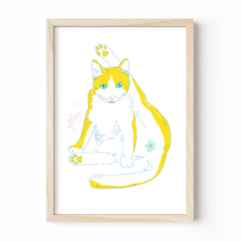 Art Print · Colourful Cats · Yellow Cat · Meow