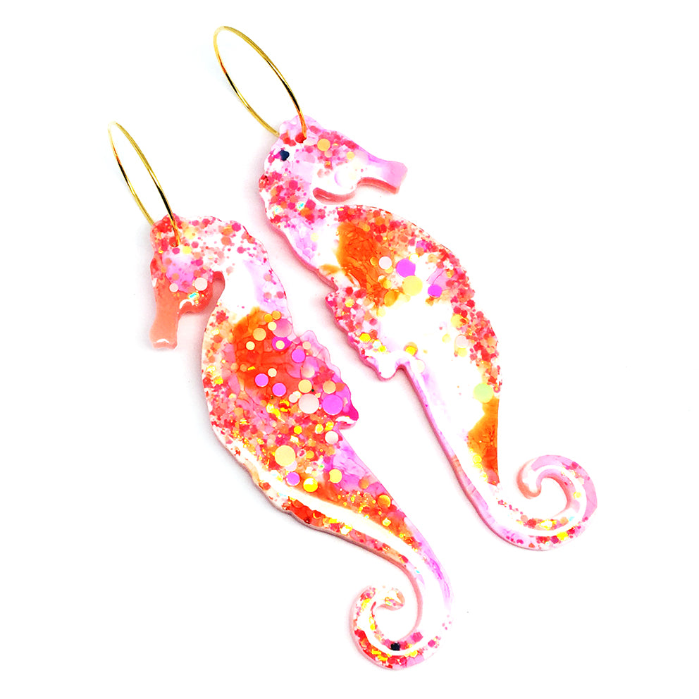 Resin · Seahorse Earring · Pinky Orange White