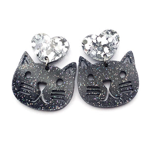 Happy Heart Cat · Black with Chunky Silver