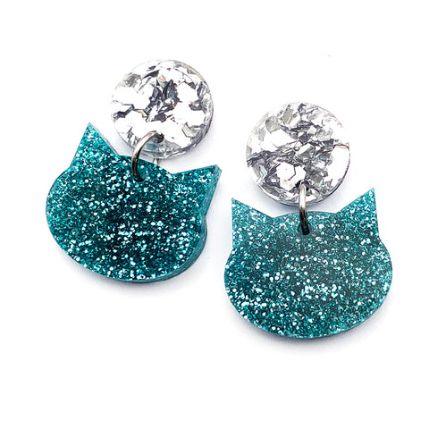 Meow Drops · Glitter · Turquoise + Silver